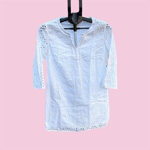 Crown & Ivy Dress Eyelet V-Neck and 3/4 Sleeve,White, Lined Women’s Size 8P Boho